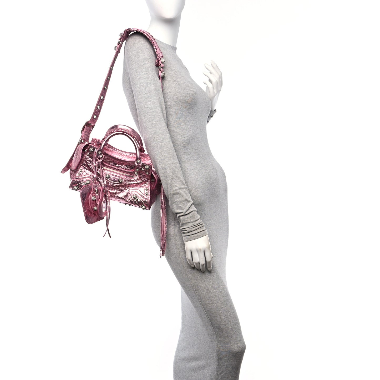 Metallic Agneau Arena Crystal Neo Cagole Handbag XS Met Pink