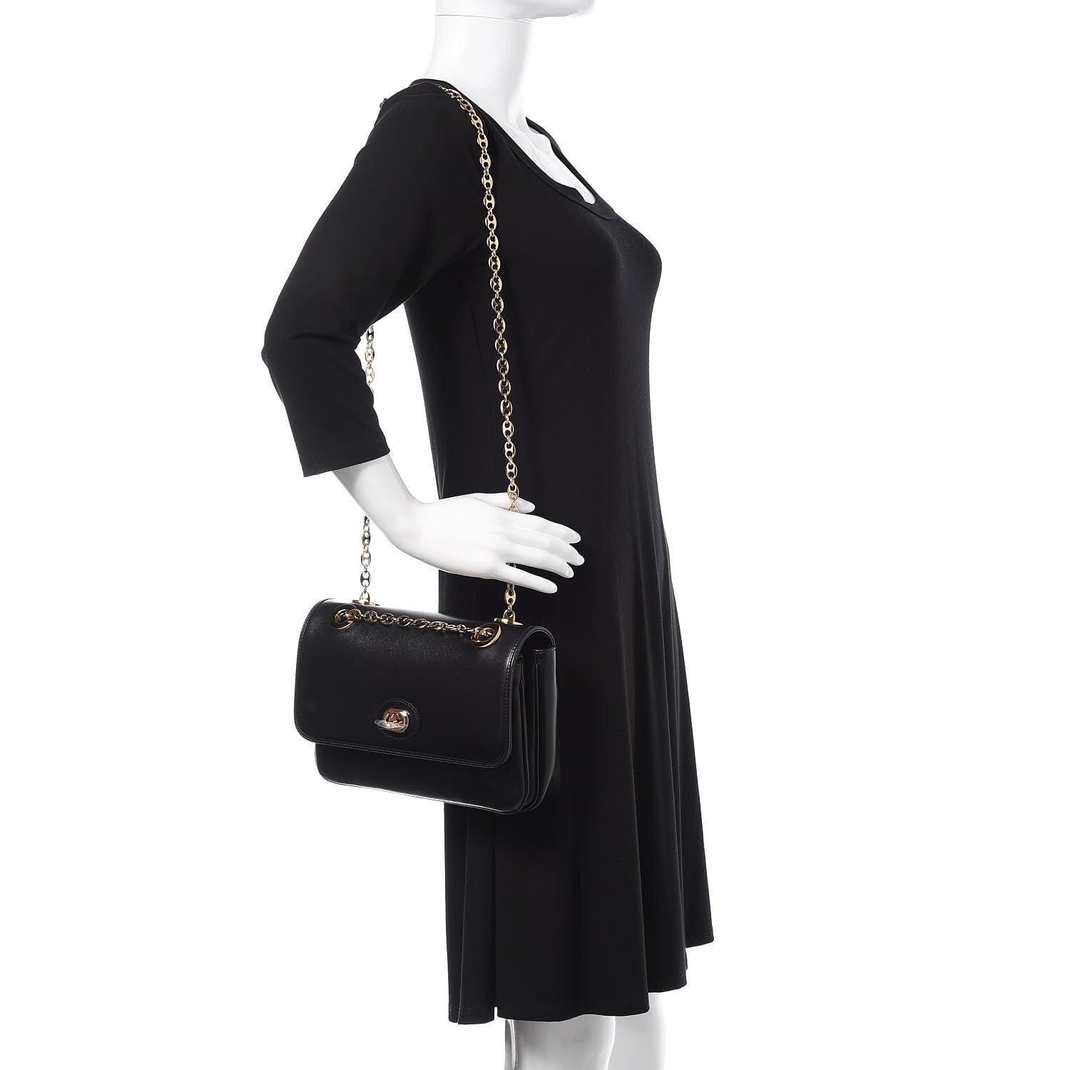 Gucci Azalea Calfskin Small Marina Chain Shoulder Bag Black 2 of 9