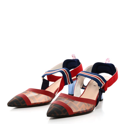 Fendi Technical Mesh FF Colibri 55mm Slingback Pumps 40 Tobacco Moro Zaffiro Ciliegia Rosso 3 of 7