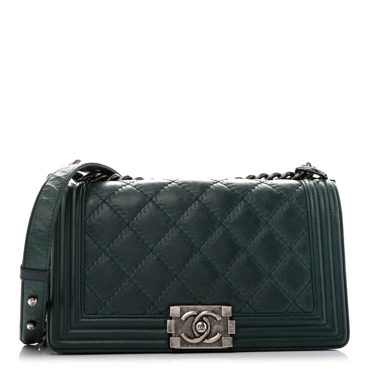 Chanel Calfskin Double Stitch Medium Boy Flap Green 1 of 11
