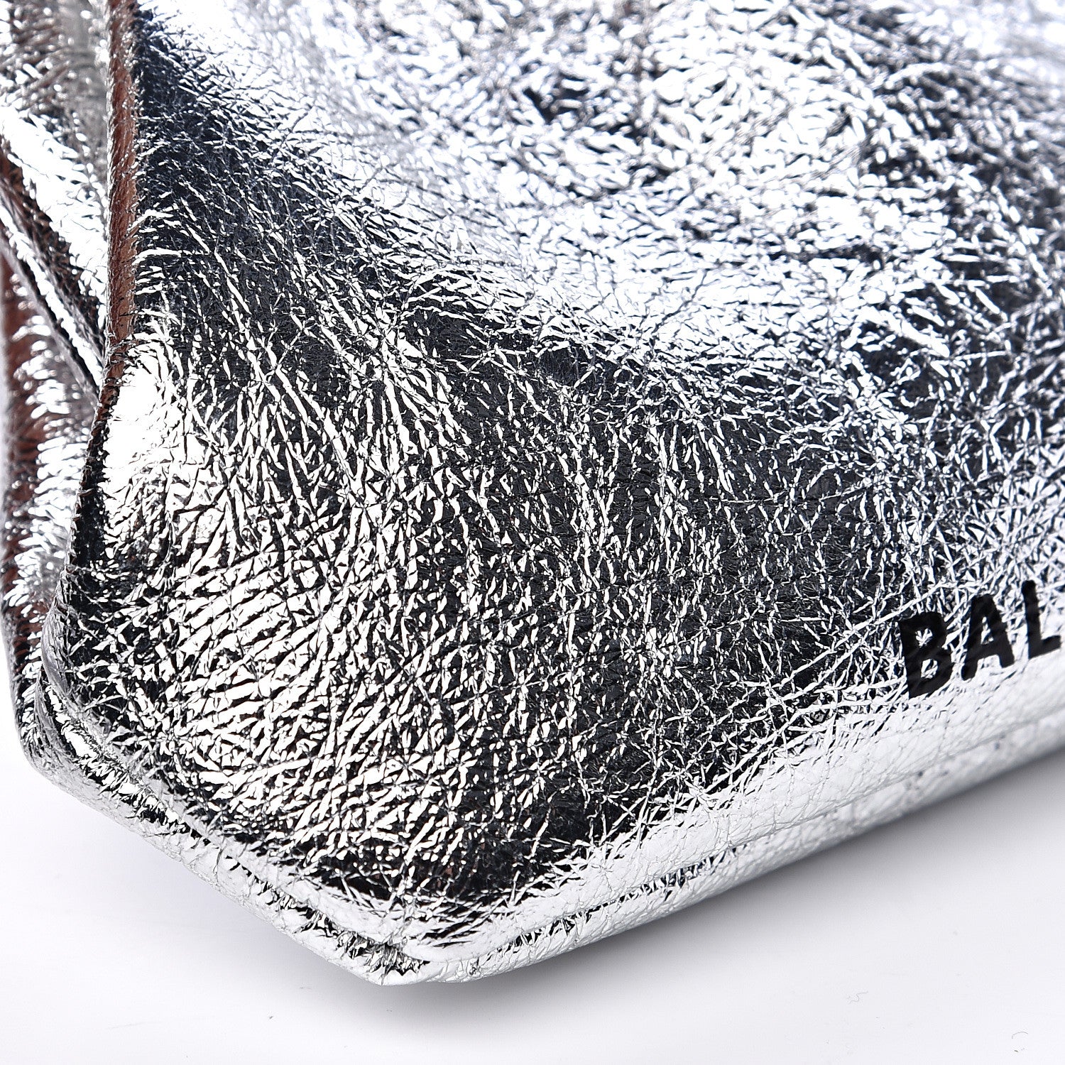 Balenciaga Metallic Textured Calfskin Logo Cloud Coin Purse With Strap Silver 7 of 9