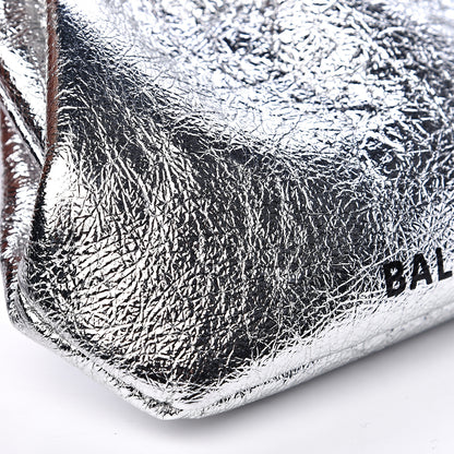 Balenciaga Metallic Textured Calfskin Logo Cloud Coin Purse With Strap Silver 7 of 9