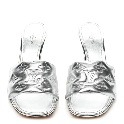 Louis Vuitton Metallic Lambskin Embossed Monogram Revival High Heel Mules 39 Silver 2 of 9