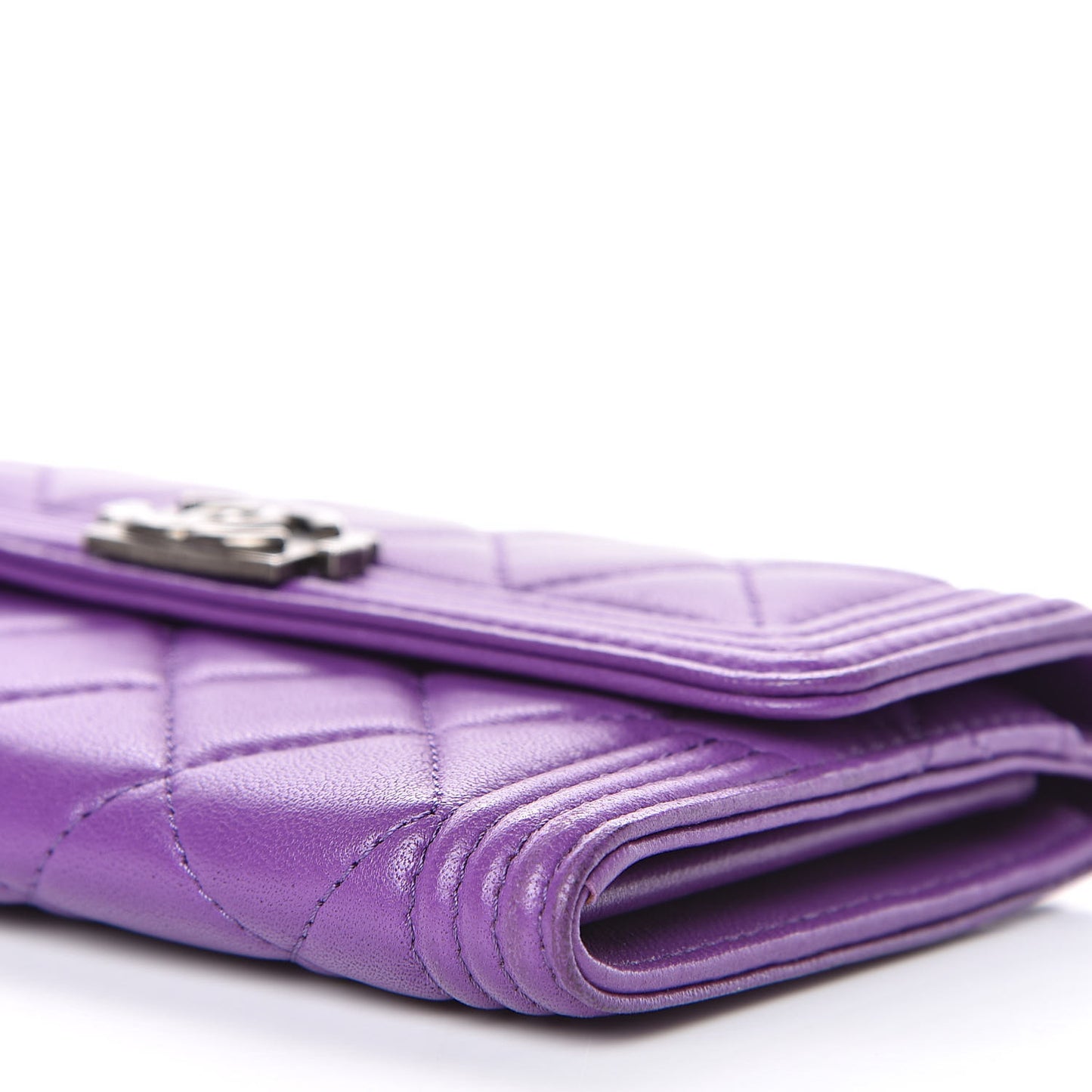 Lambskin Quilted Small Boy Flap Wallet Purple