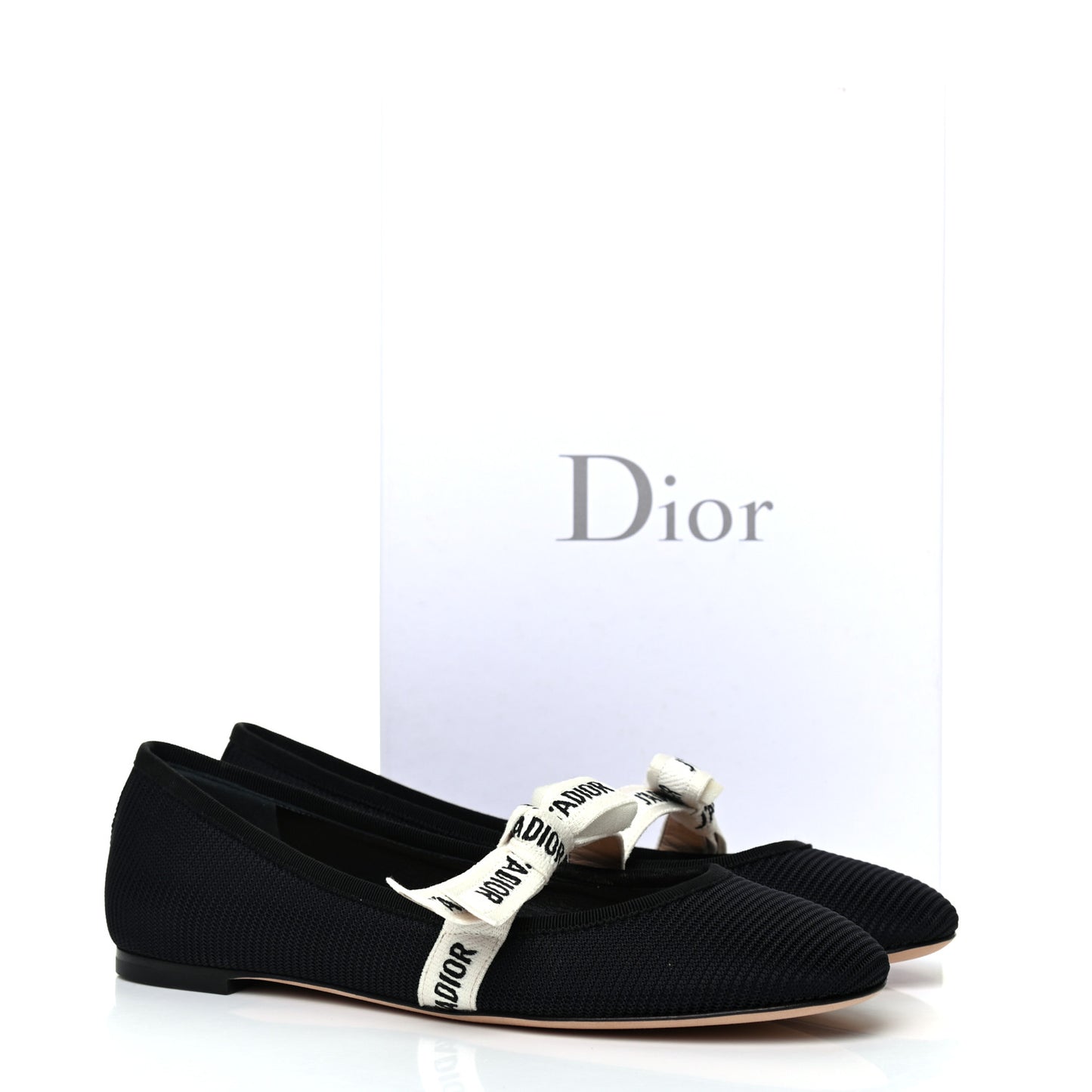 Fabric Ribbon Embroidered J'Adior Ballet Flats 38.5 Black