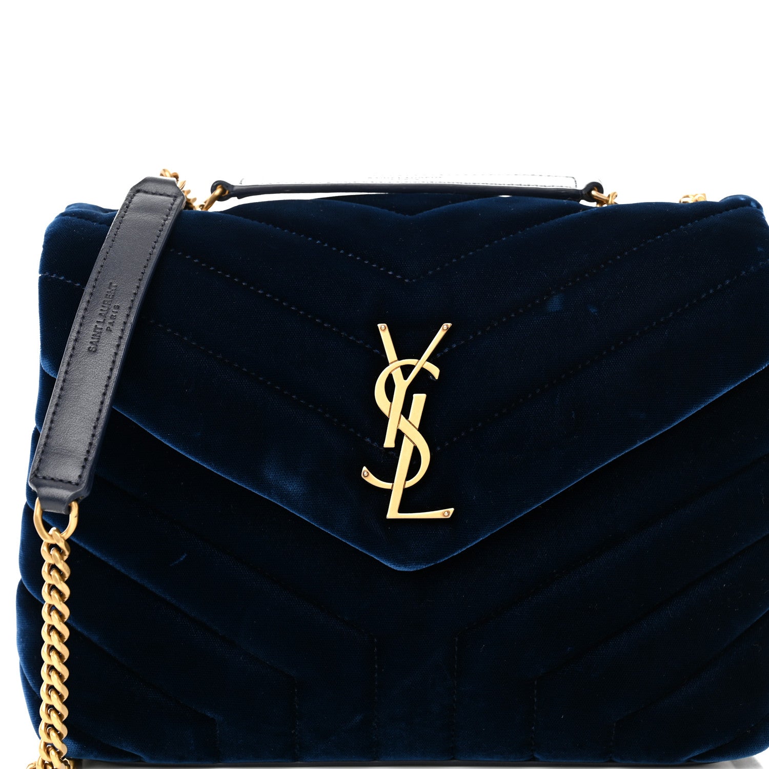 Saint Laurent Velvet Y Quilted Monogram Small Loulou Chain Satchel Medium Blue 7 of 10