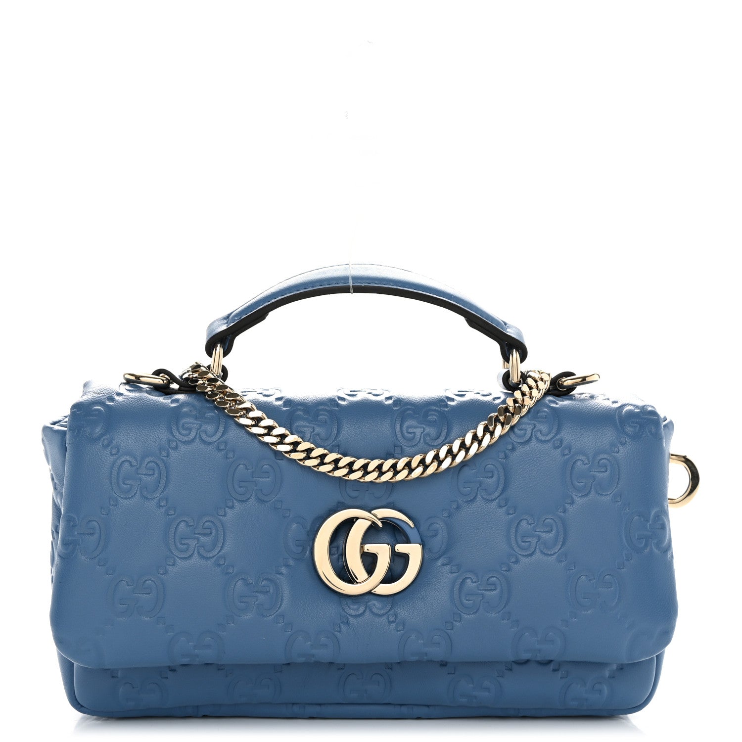 Gucci Lambskin Embossed Mini GG Milano Top Handle Shoulder Bag Blue 1 of 11