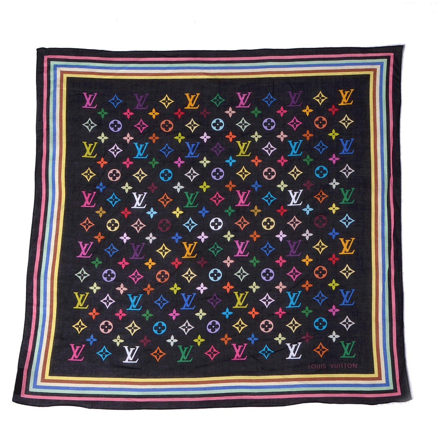 Cotton Multicolor Square Scarf Black