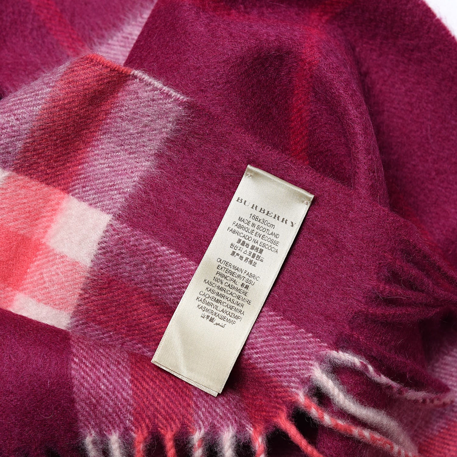 Burberry Cashmere Giant Check Fringe Scarf Bright Pink 5 of 5