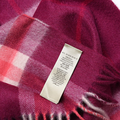 Burberry Cashmere Giant Check Fringe Scarf Bright Pink 5 of 5