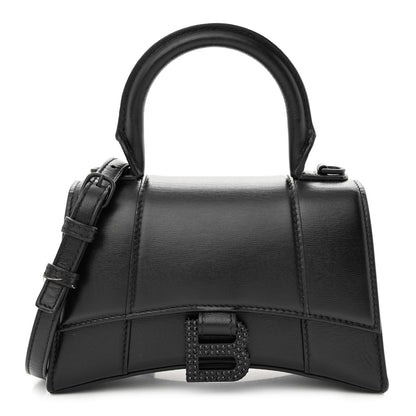 Balenciaga Shiny Box Calfskin Strass Hourglass Top Handle Bag XS Black 1 of 13