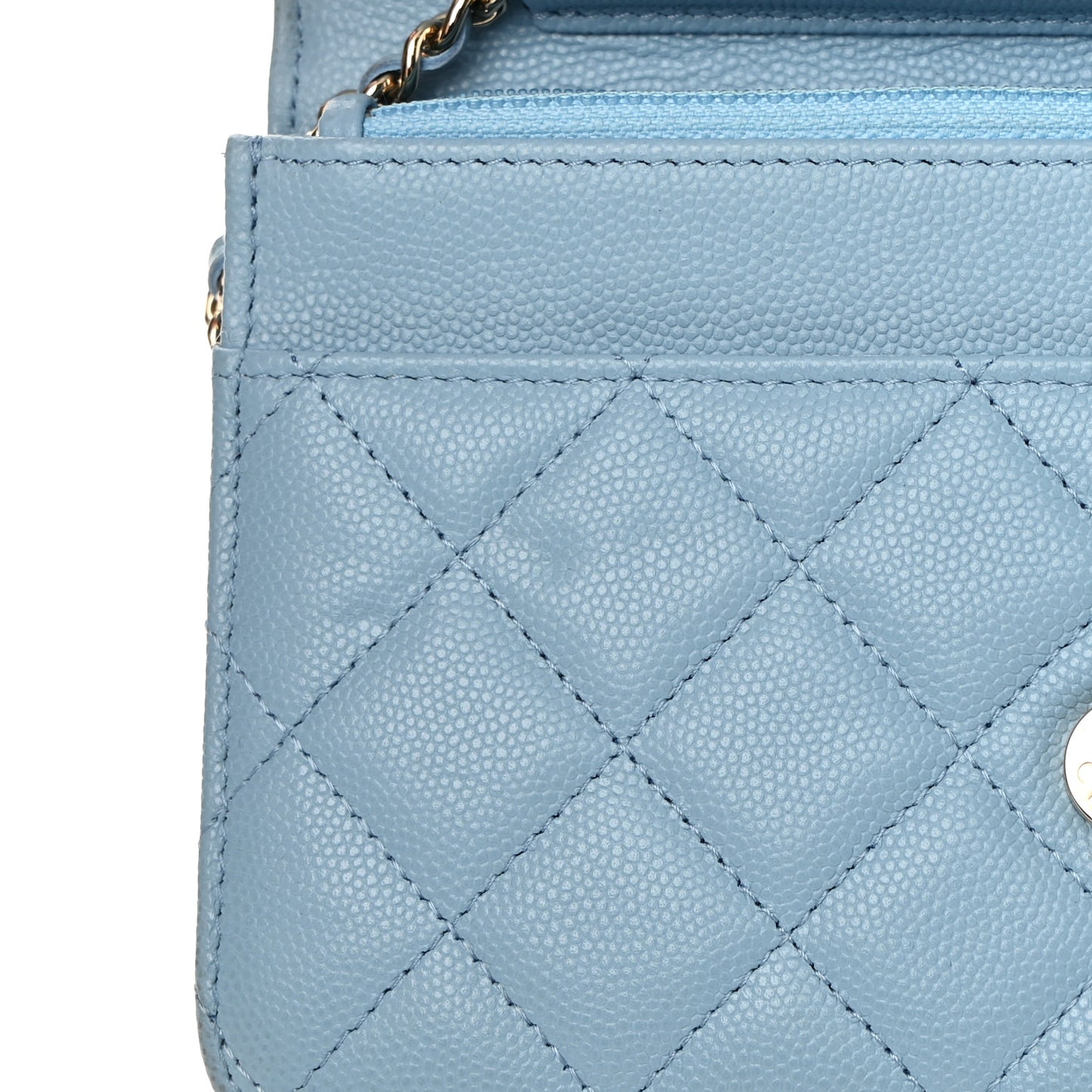 Caviar Quilted Crystal CC Wallet On Chain WOC Light Blue