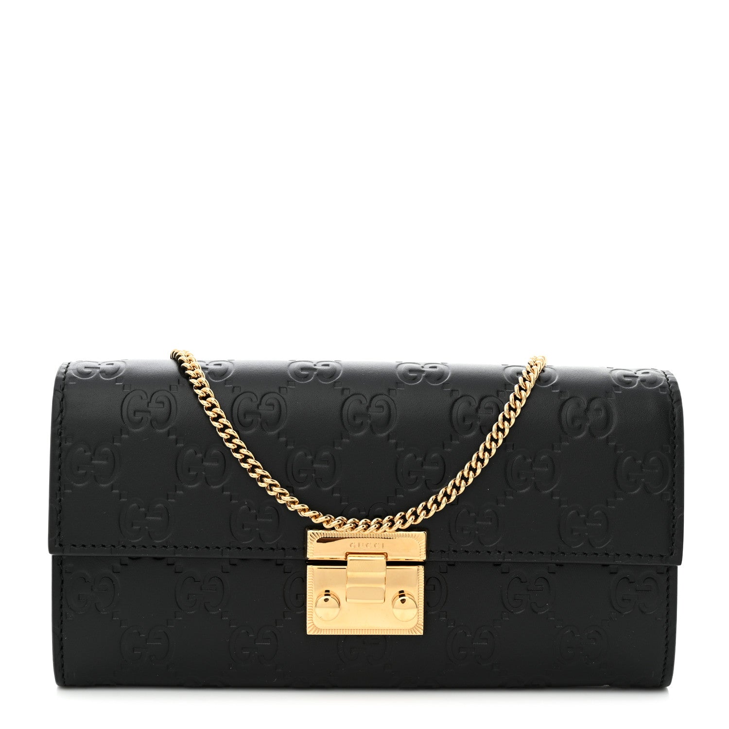 Gucci Guccissima Padlock Continental Chain Wallet Black 1 of 9