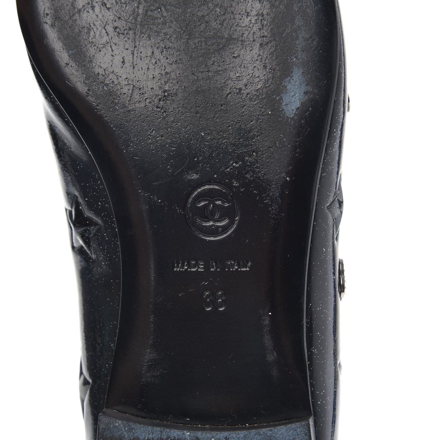 Patent Glitter CC Star Embossed Ballerina Flats 38 Black