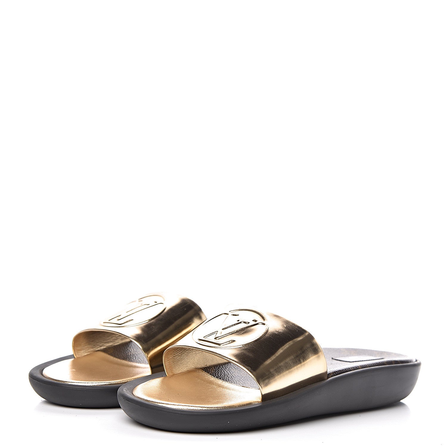 Louis Vuitton Calfskin Monogram Metallic Sunbath Slide Sandals 40 Gold 3 of 12