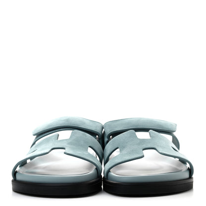 Hermes Suede Goatskin Womens Chypre Sandals 40 Vert d'eau 2 of 8