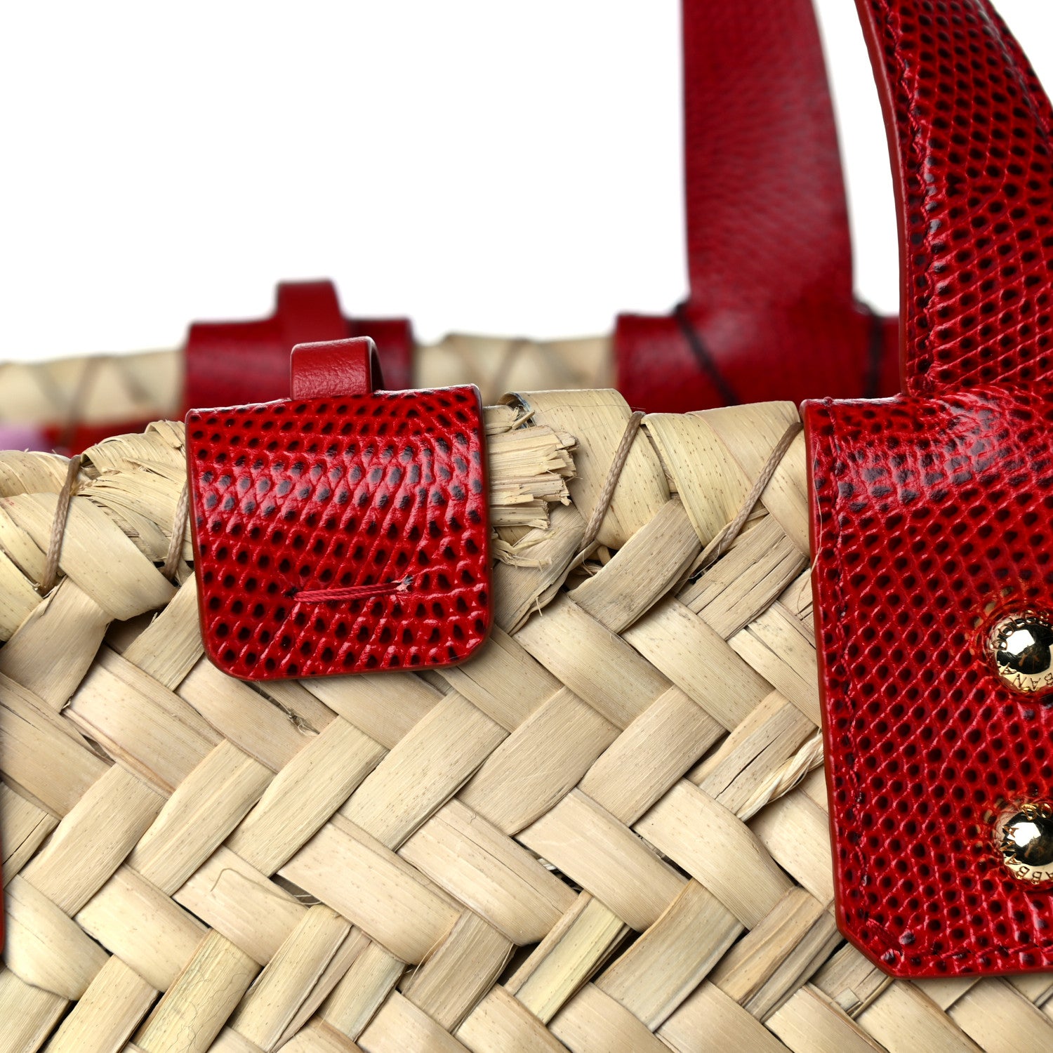 Dolce & Gabbana Woven Raffia Lizard Kendra Logo Tote Red Multicolor 16 of 17