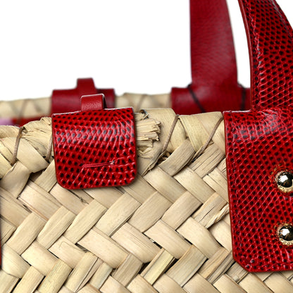 Dolce & Gabbana Woven Raffia Lizard Kendra Logo Tote Red Multicolor 16 of 17