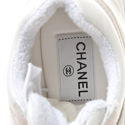Chanel Suede Calfskin Fabric CC Sneakers 36 White 7 of 8