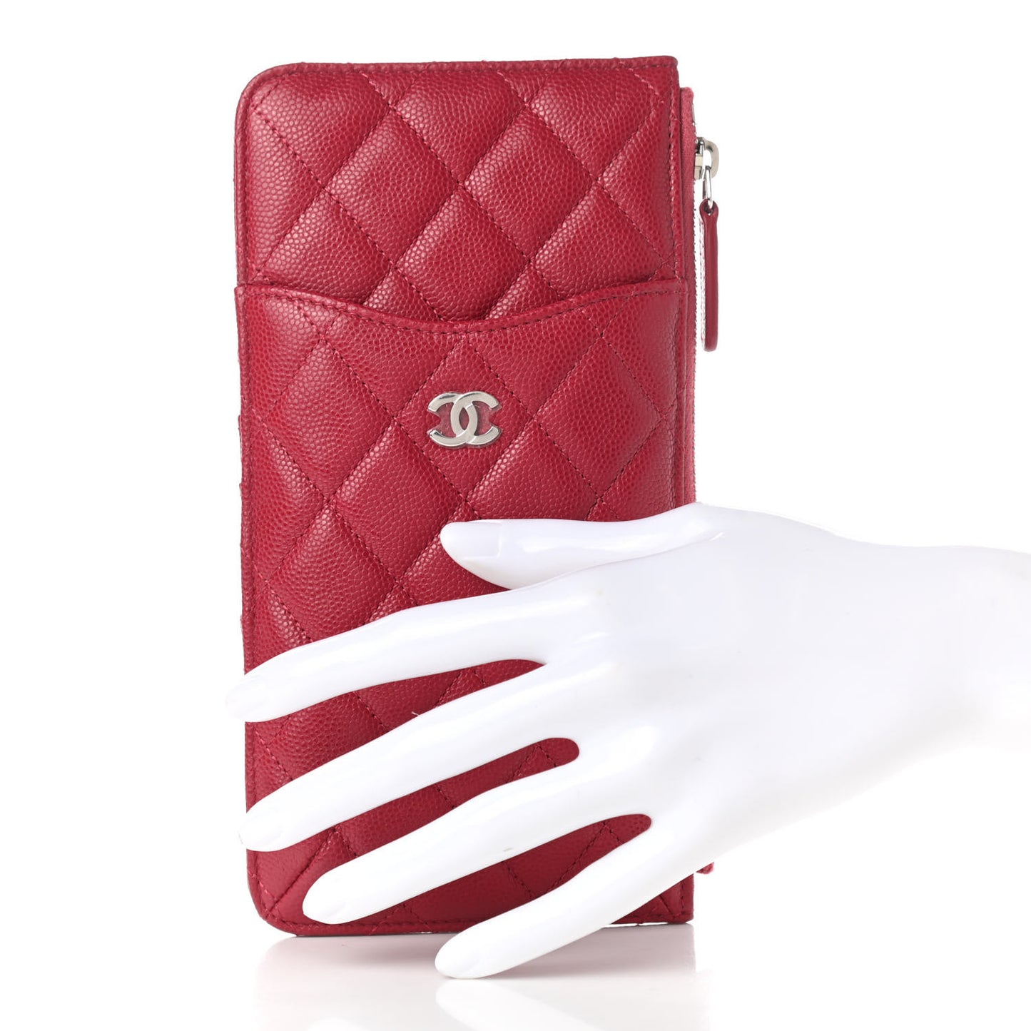 Caviar Quilted Classic Flat Wallet Pouch Red