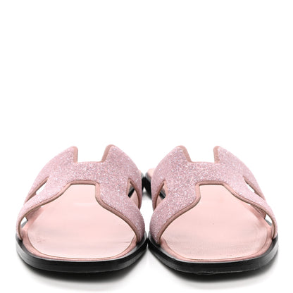 Hermes Suede Goatskin Crystal Powder Oran Sandals 38 Rose 2 of 12