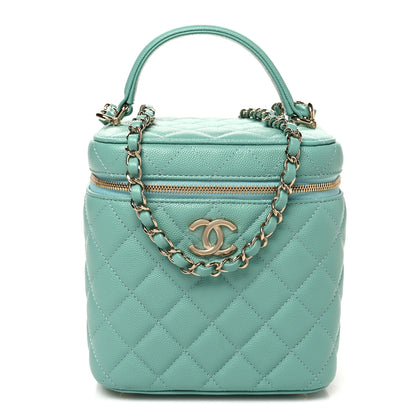 Chanel Caviar Quilted Small Top Handle Vanity Case With Chain Light Blue 1 of 10