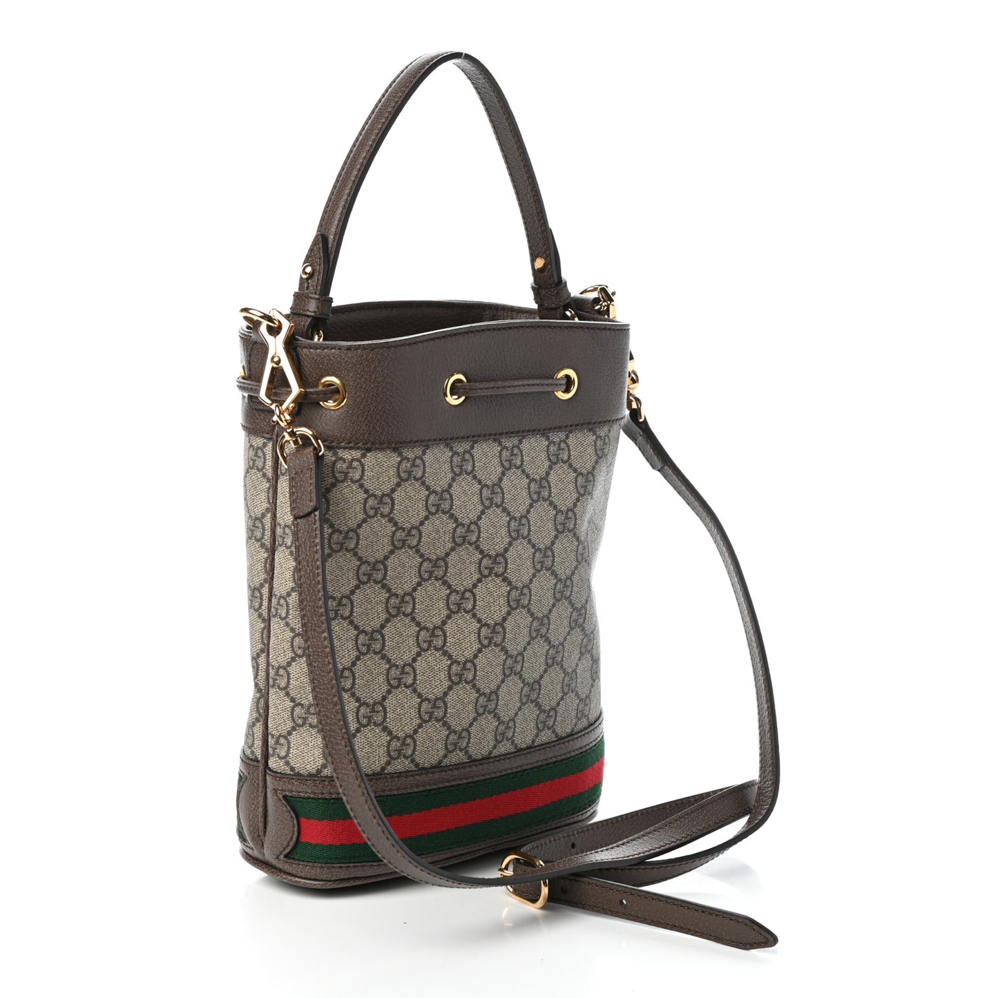 GG Supreme Monogram Web Small Ophidia Bucket Bag Brown