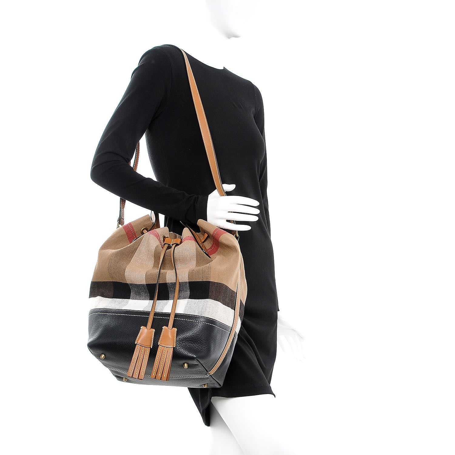 Burberry Canvas House Check Medium Bucket Tan 2 of 9