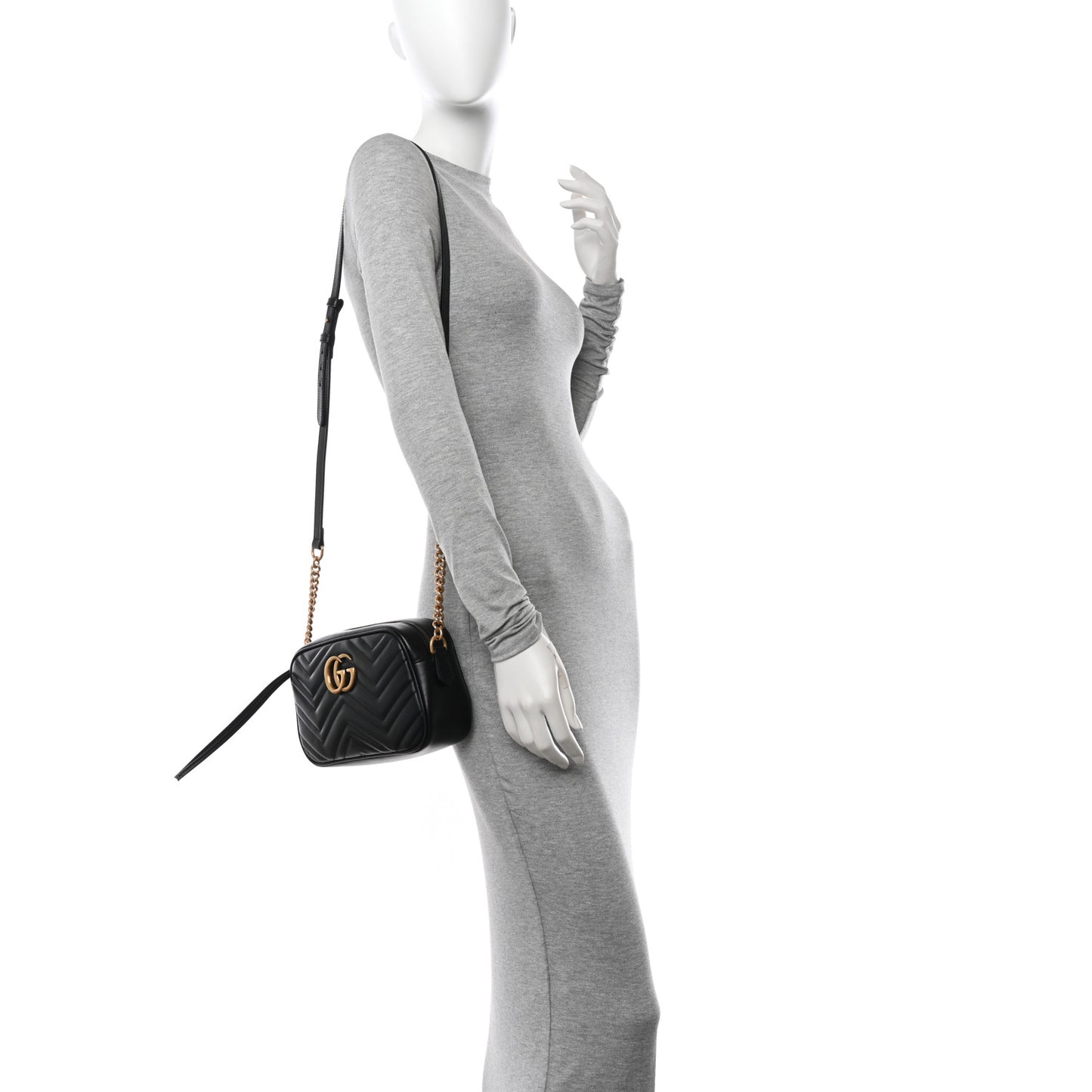 Calfskin Matelasse Small GG Marmont Chain Shoulder Bag Black
