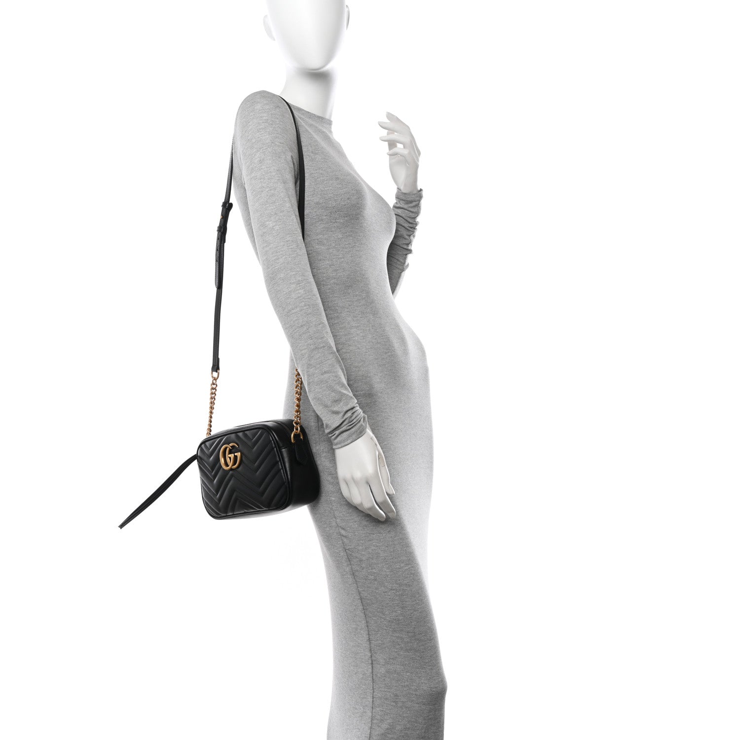Gucci Calfskin Matelasse Small GG Marmont Chain Shoulder Bag Black 2 of 10