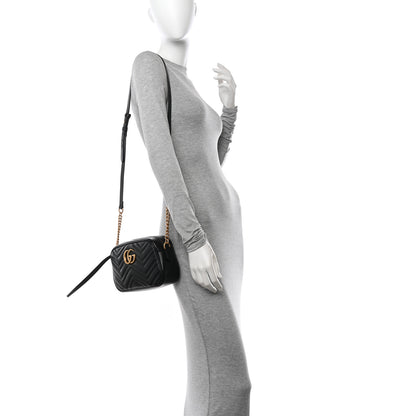 Gucci Calfskin Matelasse Small GG Marmont Chain Shoulder Bag Black 2 of 10