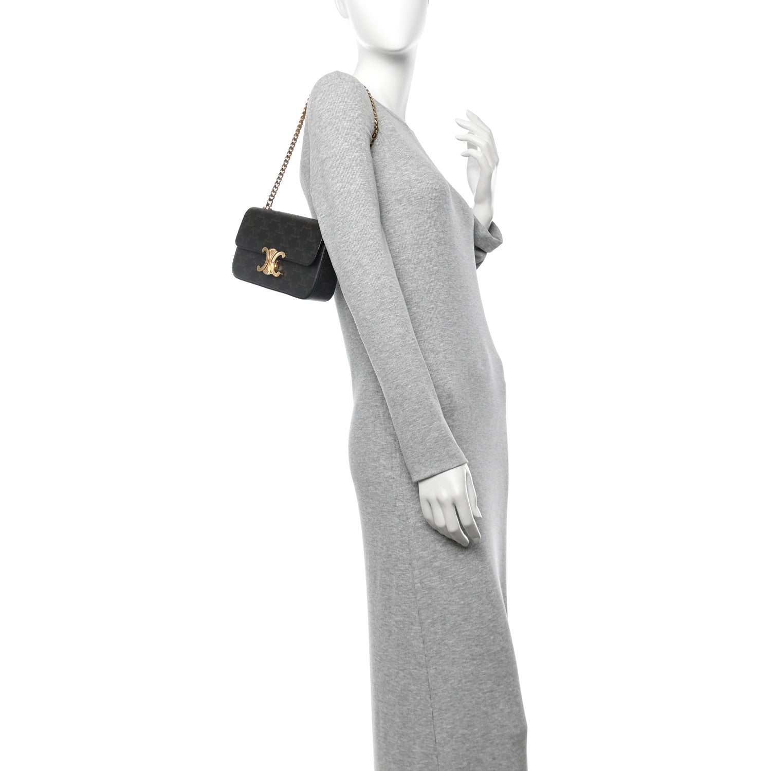 Celine Triomphe Canvas Chain Shoulder Bag Tan 2 of 10