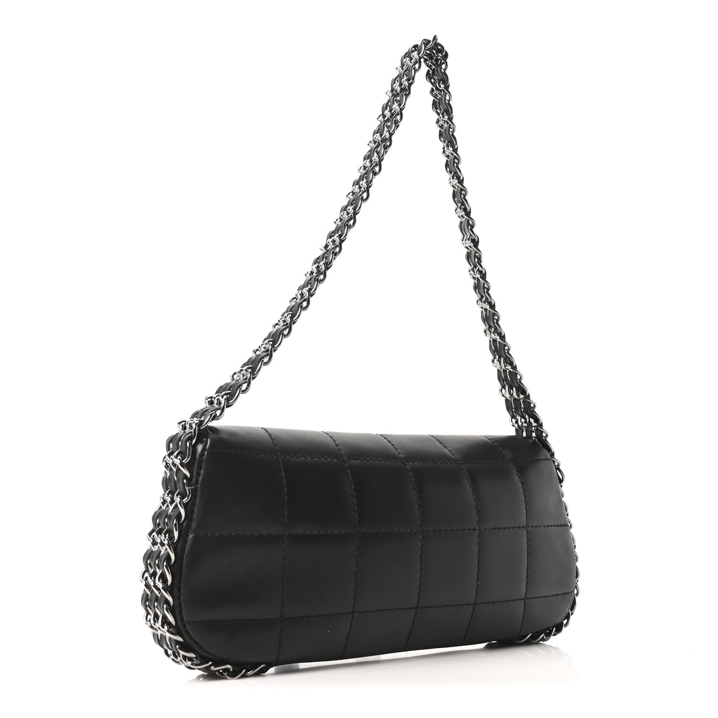Lambskin Chocolate Bar Quilted Lambskin 3 Chain Flap Black