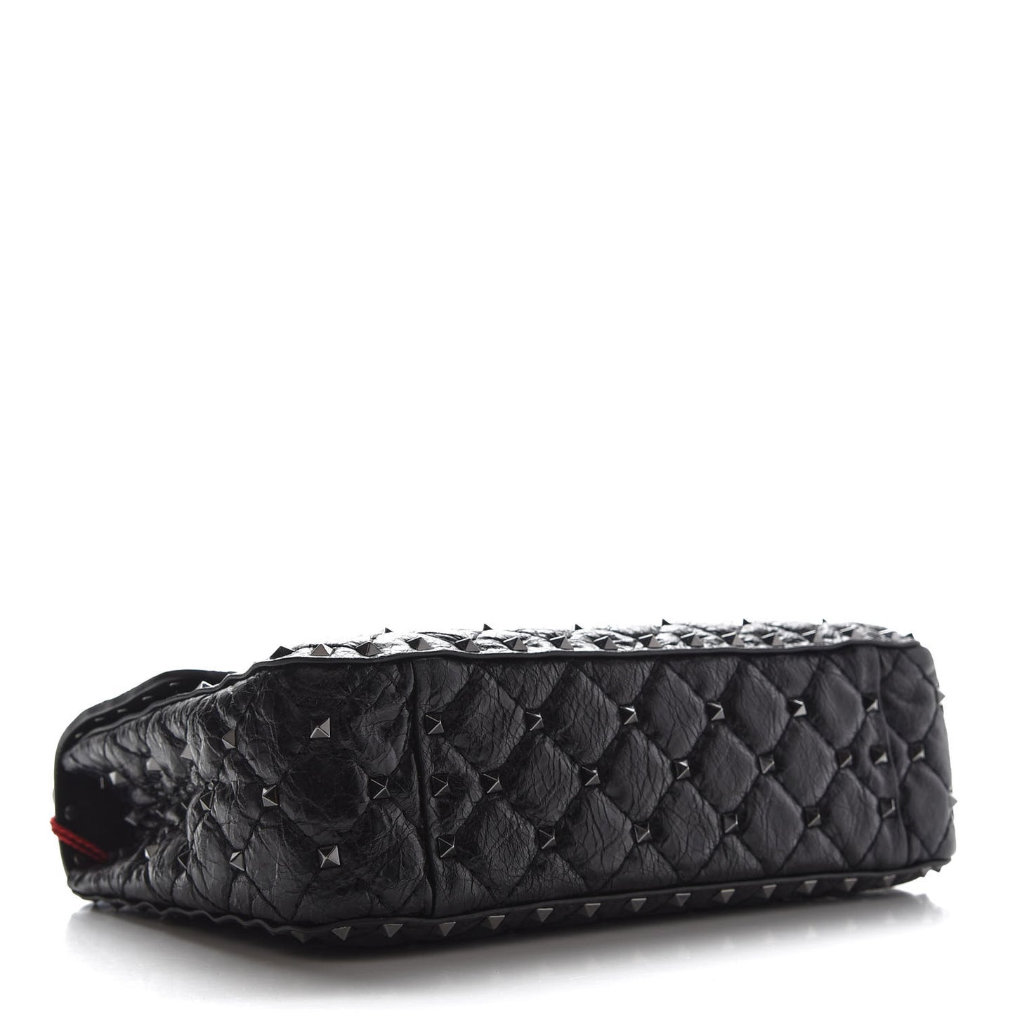 Craquele Nappa Medium Rockstud Spike Shoulder Bag Black