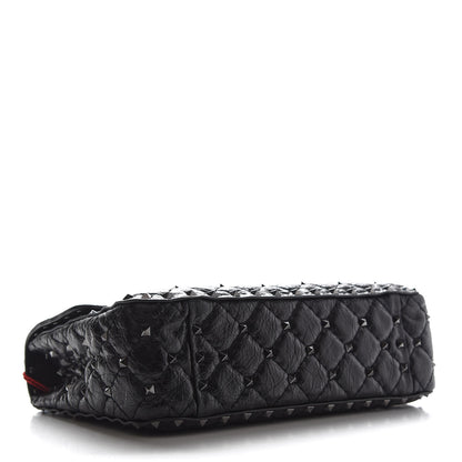 Valentino Garavani Craquele Nappa Medium Rockstud Spike Shoulder Bag Black 4 of 9