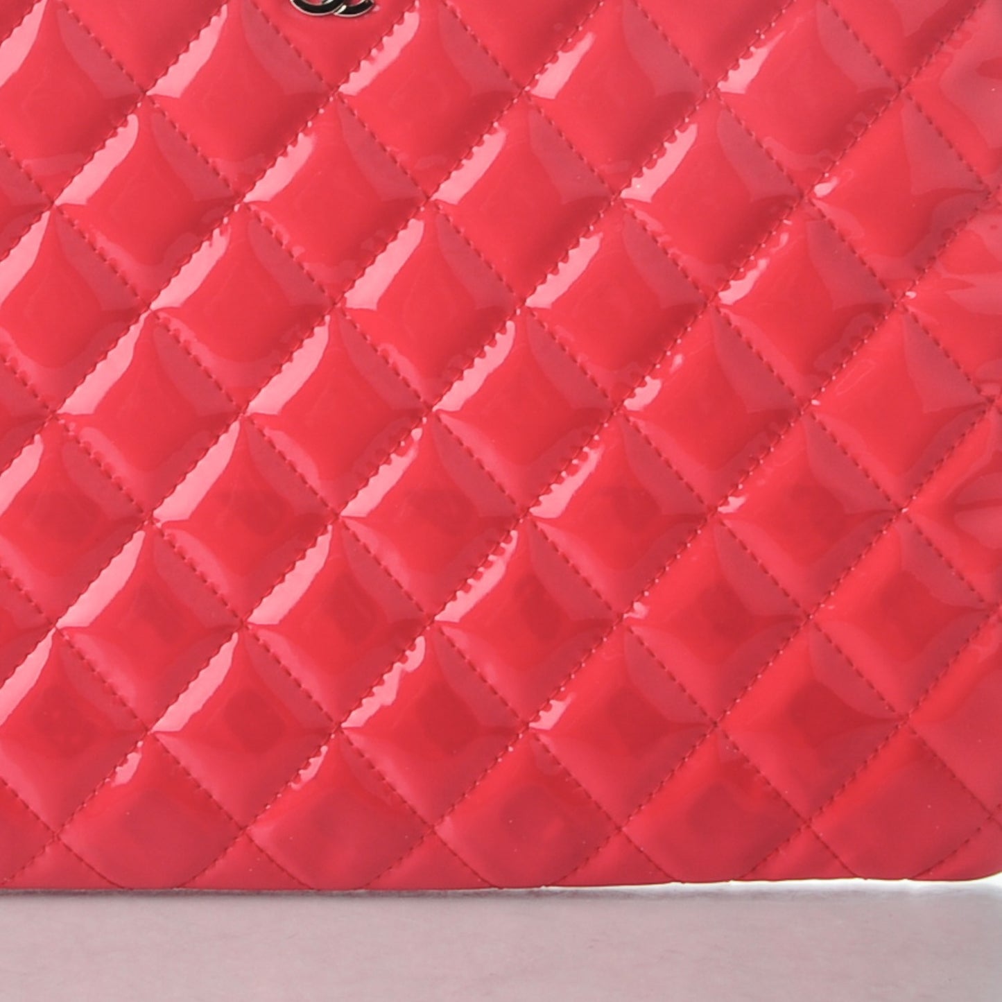 Patent Calfskin Quilted Valentine Hearts Medium O Cosmetic Case Dark Pink