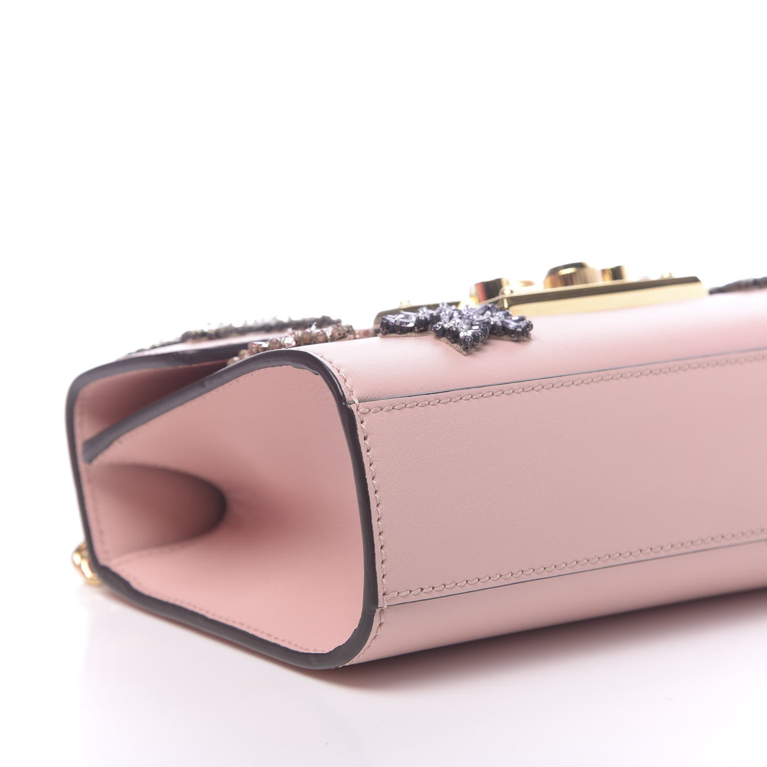 Gucci Calfskin Crystal Star Embroidered Small Padlock Shoulder Bag Perfect Pink Multicolor 8 of 11