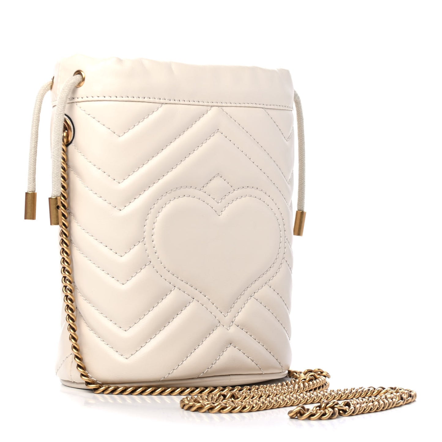 Calfskin Matelasse Mini GG Marmont 2.0 Bucket Bag White