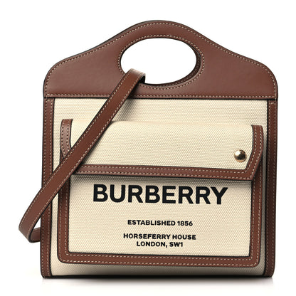Burberry Canvas Smooth Calfskin Two Tone Mini Pocket Bag Natural Malt Brown 1 of 10