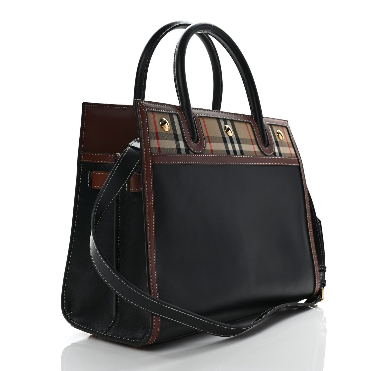 Calfskin Vintage Check Small Two Handle Title Bag Black