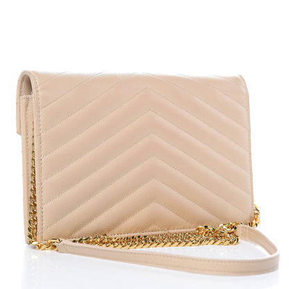 Saint Laurent Grain De Poudre Matelasse Chevron Monogram Envelope Chain Wallet Nude Powder 3 of 13