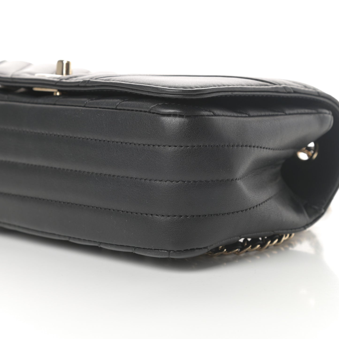 Calfskin Chevron Quilted Mini Statement Flap Black