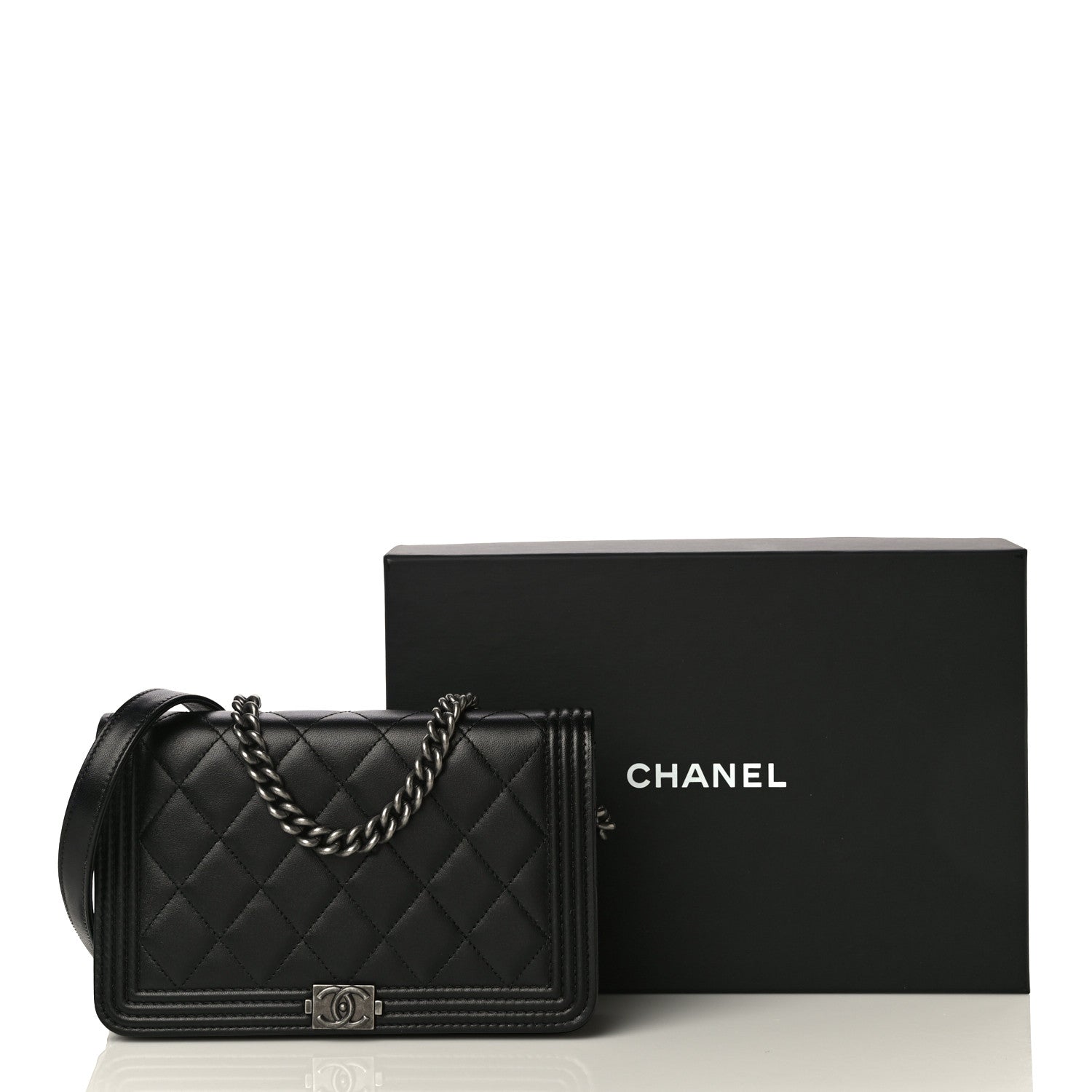 Chanel Lambskin Quilted Boy Wallet On Chain WOC Black 14 of 14