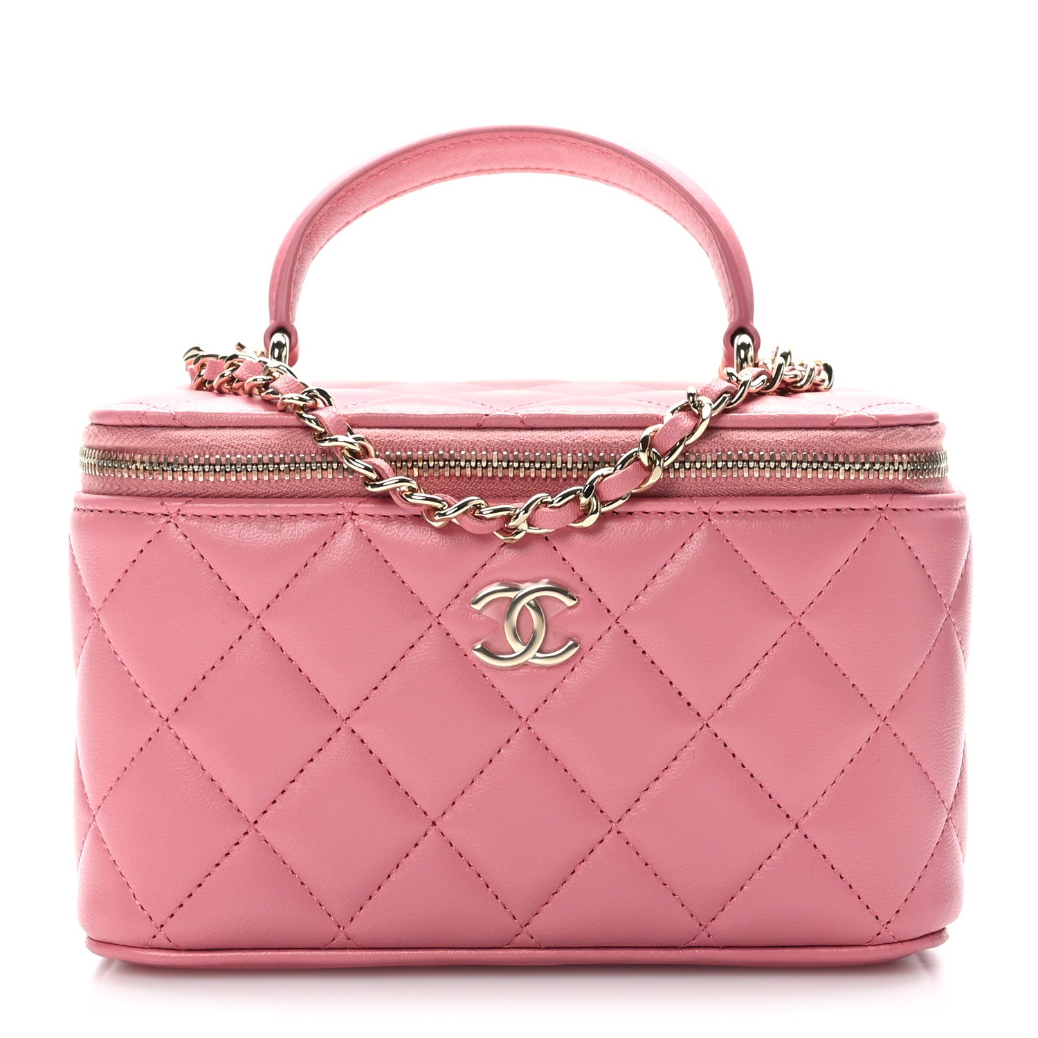 Chanel Lambskin Quilted Small Top Handle Vanity Case With Chain Pink 1 of 11