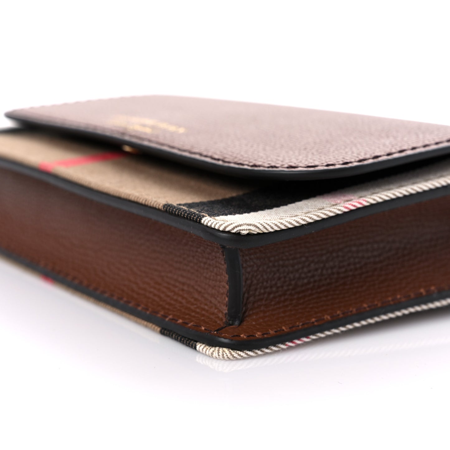 Grained Calfskin House Check Tartan Mix Hampshire Wallet On Chain Tan
