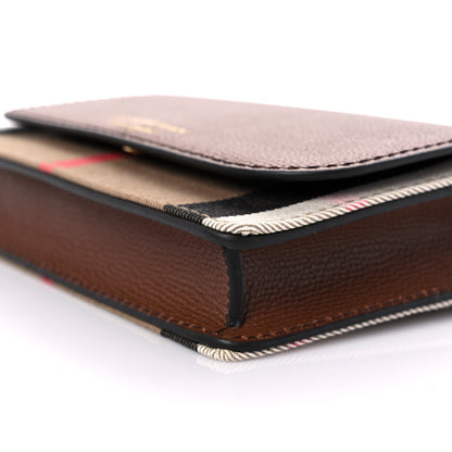 Burberry Grained Calfskin House Check Tartan Mix Hampshire Wallet On Chain Tan 9 of 11