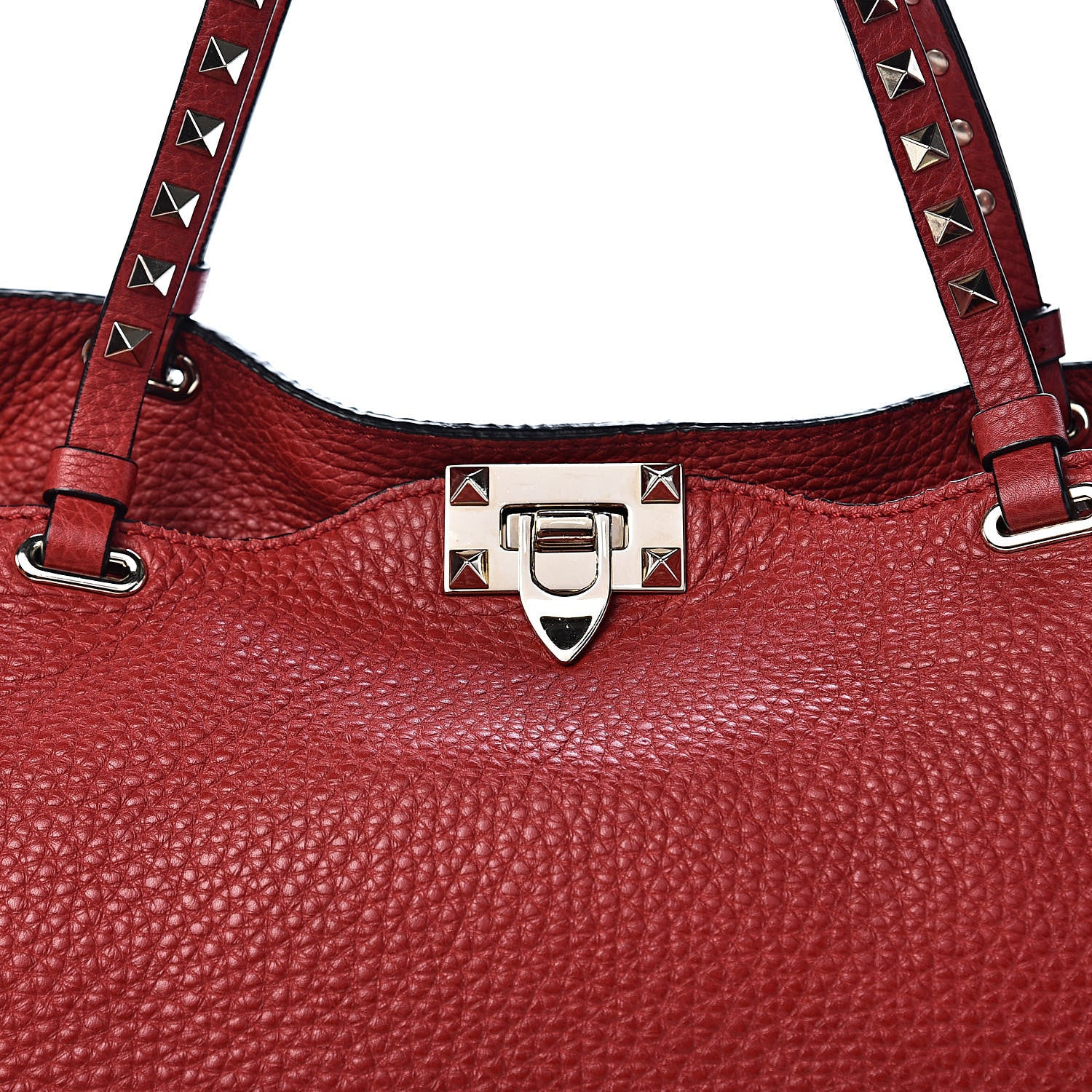 Valentino Garavani Pebbled Calfskin Medium Rockstud Tote Red 11 of 11