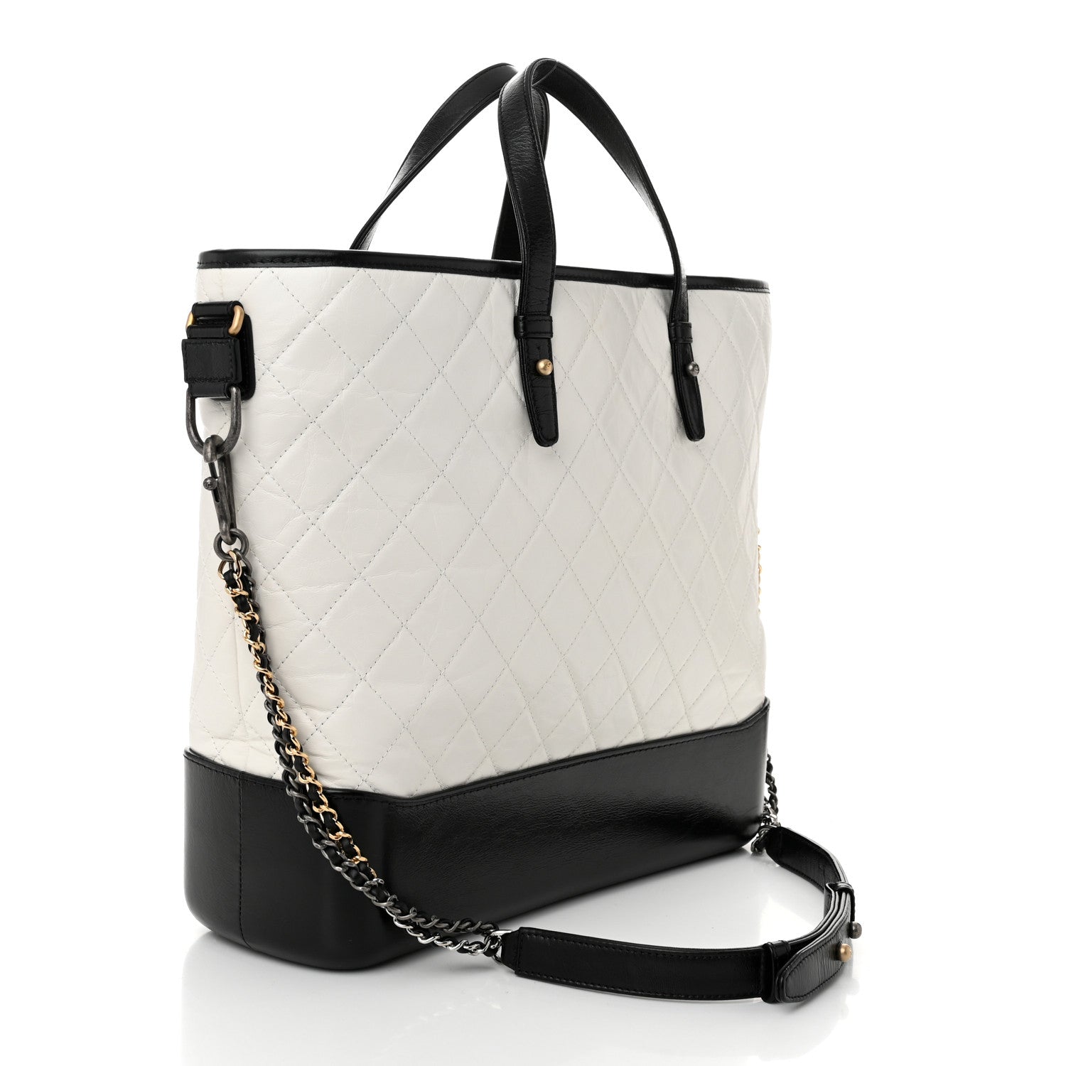 Chanel Aged Calfskin Quilted Large Gabrielle Shopping Tote White Black 3 of 10