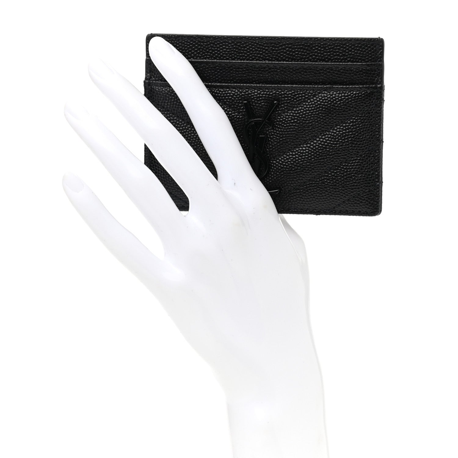 Saint Laurent Grain De Poudre Matelasse Chevron Monogram Credit Card Case Black 2 of 7