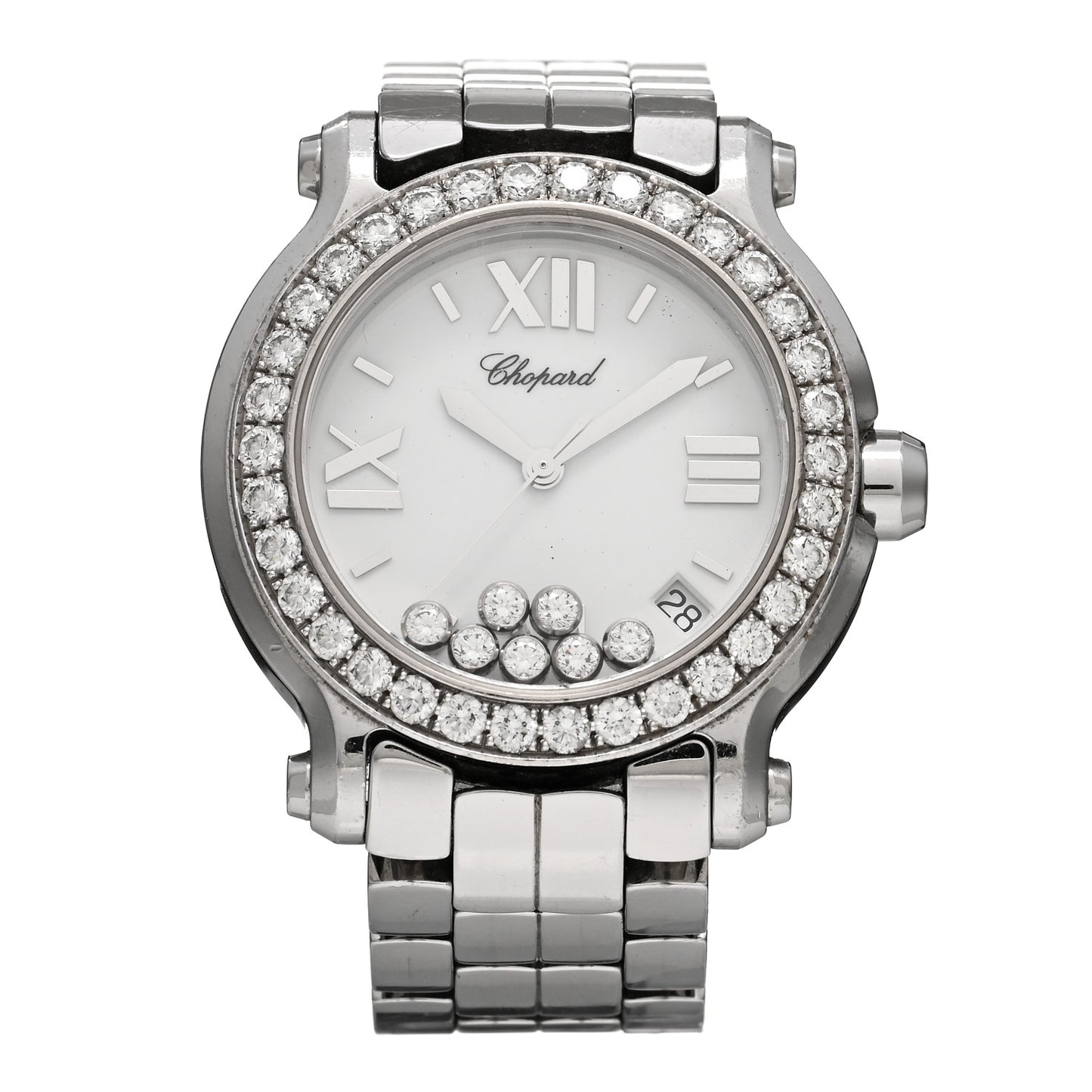 Stainless Steel 7 Diamond Bezel 36mm Happy Sport Quartz Watch